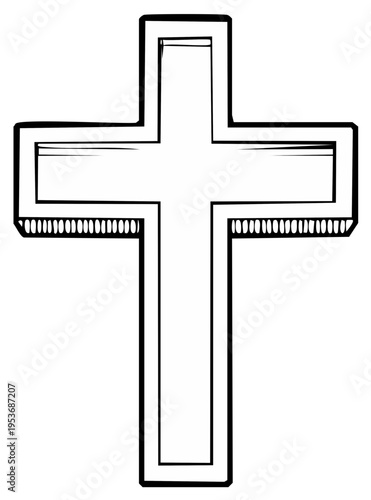 Outlined religious Christian cross icon, simple symbol for faith and spirituality.