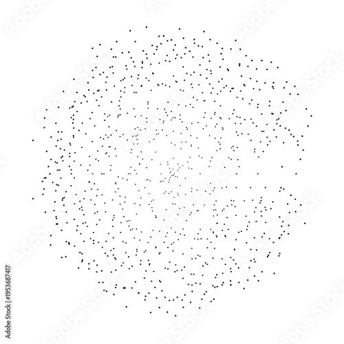 Abstract circular dotted particle composition with scattered points forming minimal radial structure isolated on white background