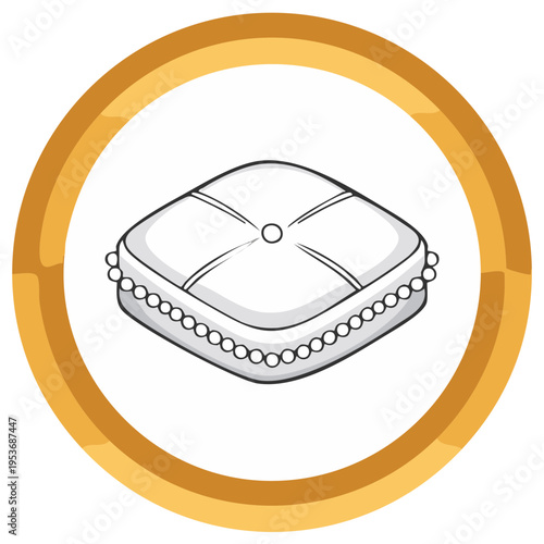 Cartoon Style Decorative Pillow with Trim, Circular Frame, Interior Design Object