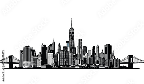New york city skyline silhouette with iconic skyscrapers and bridges