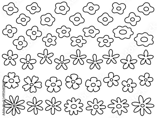 色々な花の線画イラストセット
