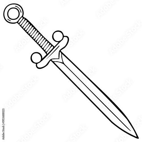 Stylized Ancient Sword Outline Drawing Vector Art Isolated Simple Illustration