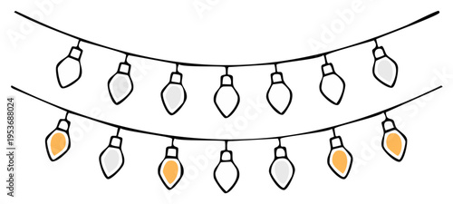 Illustration of string lights with outlined design perfect for holiday decorations