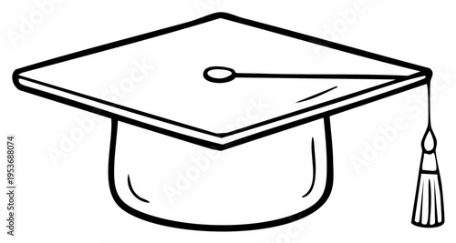 Black and white outline of a graduation cap with a tassel, symbolizing achievement and education
