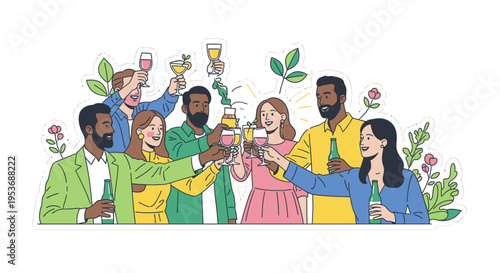 Diverse group of people celebrating together.