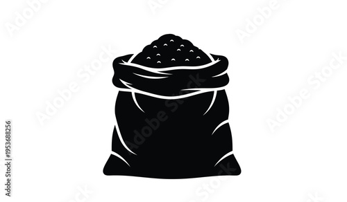 Silhouette of a black bag filled with small round objects