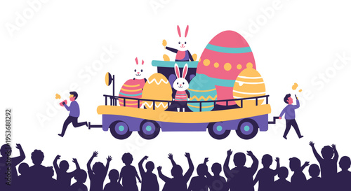 Easter bunny on a festive float.
