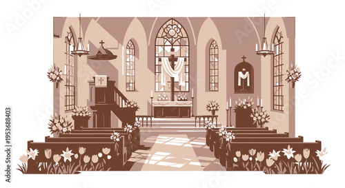 A serene and beautiful church interior.