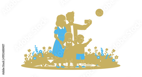 A family playing together outdoors happily.