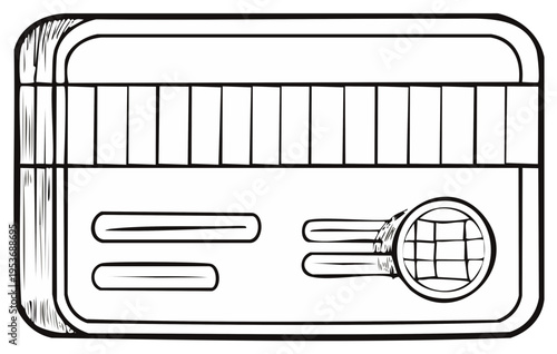 Stylized illustration of a credit card with a globe symbol and magnetic strip
