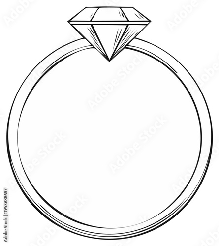 Elegant diamond ring illustration with a single gemstone on a plain background