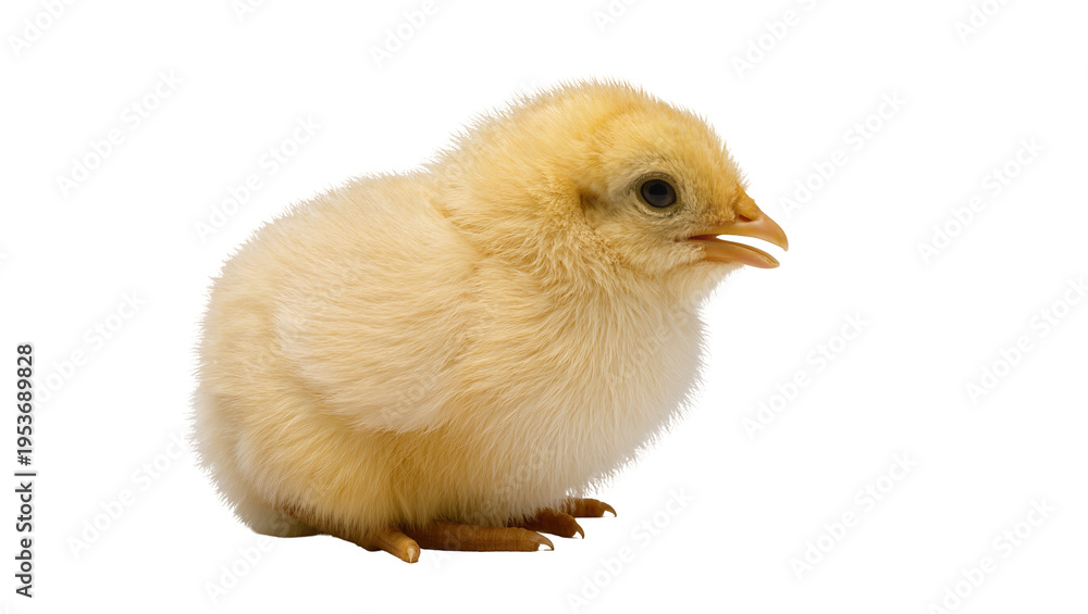 Obraz premium Adorable fluffy yellow baby chick, a cute farm animal isolated PNG on transparent background, perfect for Easter and spring designs