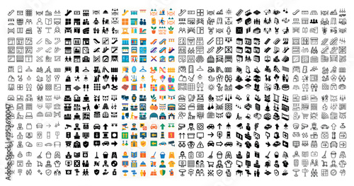Interface icons with shop building person colorful