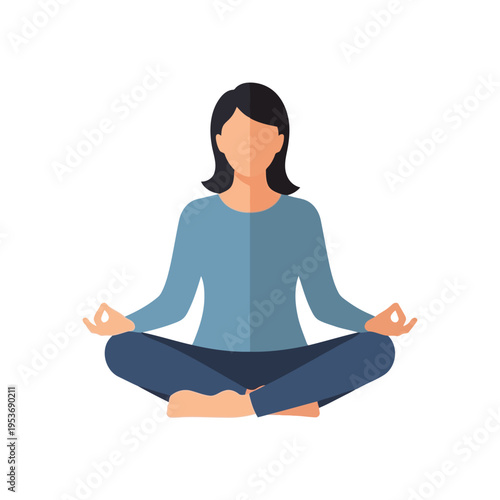 Vector illustration of woman sitting in lotus position meditating peacefully