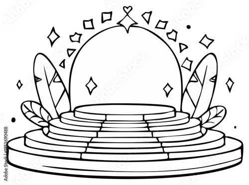 Cartoon stage with pedestal and decorative elements for presentation or celebration
