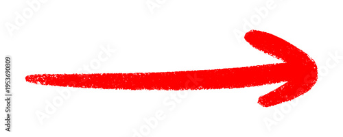 Long Red Crayon Arrow Sketch with Expressive Wax Texture for Highlighting Important Content.