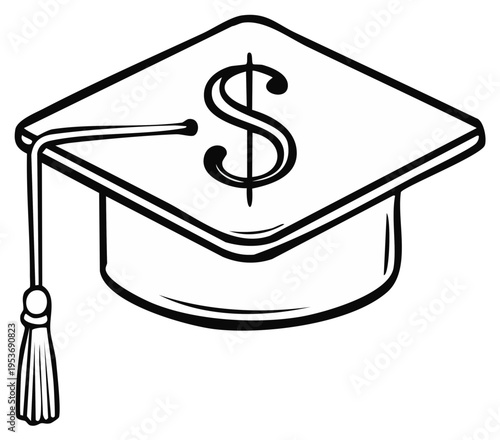 Graduation Mortarboard with Dollar Sign Symbol Education Finance Costs