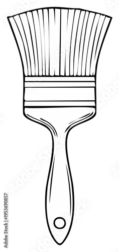 Black and white outline drawing of a classic paint brush with a wide head