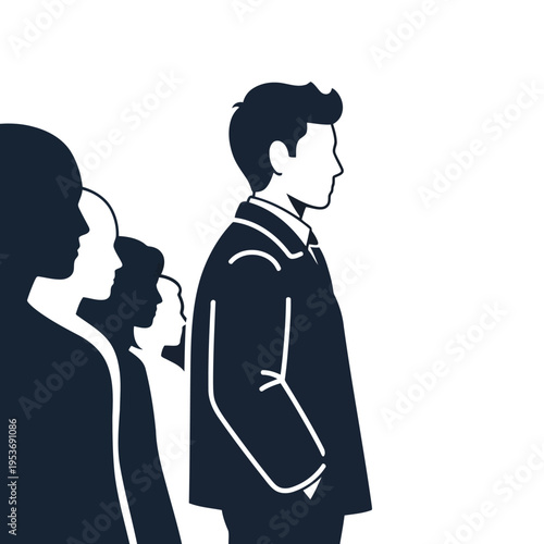 Vector illustration of silhouettes of people standing in line