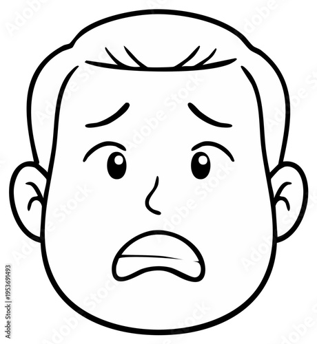 Illustration of a male face expressing worry or sadness with furrowed eyebrows and an open mouth