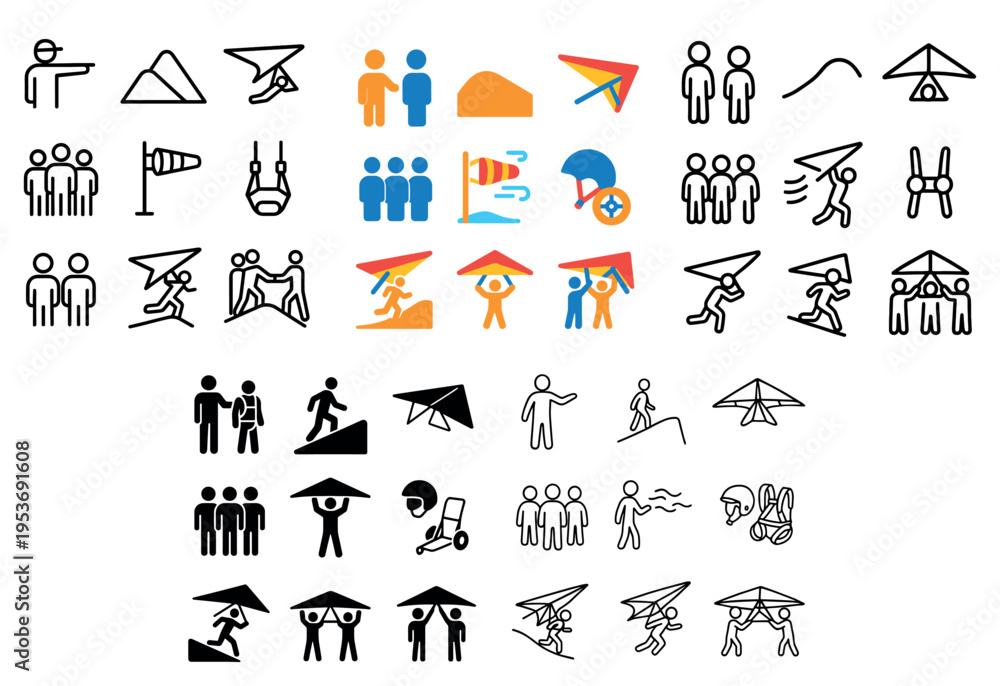 Naklejka premium Outdoor icons with hang glider people flag colorful