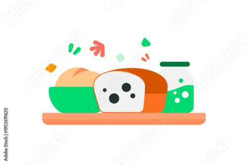 Rustic Sourdough Bread Baking Process in Vector Illustration