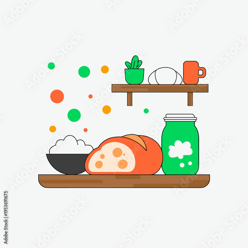 Rustic Sourdough Bread Baking Process in Vector Illustration