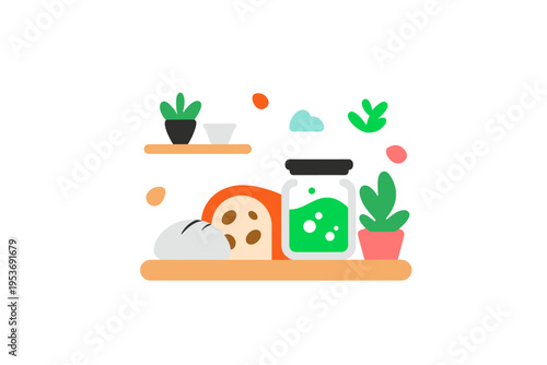 Rustic Sourdough Bread Baking Process in Vector Illustration