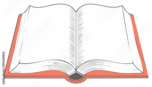 Open book graphic illustration with red cover and white pages for learning and storytelling