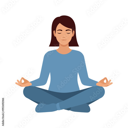 Vector illustration of woman sitting in lotus position meditating