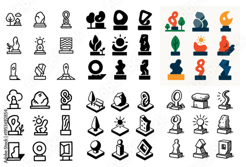 Sculpture icons with pedestal and bust minimal