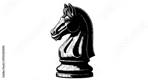 Handcrafted wooden chess knight vector, horse head piece isolated for board game and strategy themes