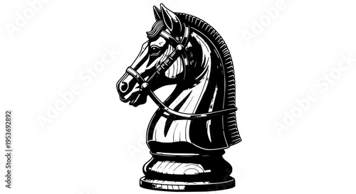 Handcrafted wooden chess knight vector, horse head piece isolated for board game and strategy themes