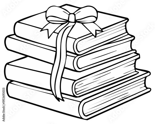 Stack of books tied with a bow for a gift or special occasion illustration
