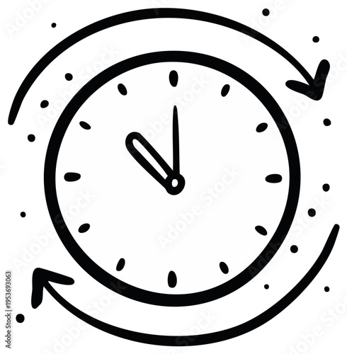 Clock icon with rotating arrows for time management and planning concepts