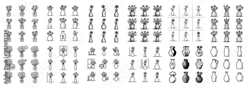 Floral icons with vase flower jar minimal