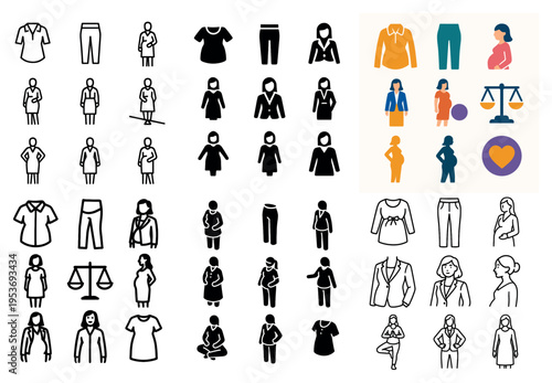 Women icons with dress pants pregnant colorful