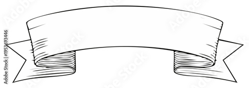 Classic blank banner drawing with scrolling ends in black and white for creative design