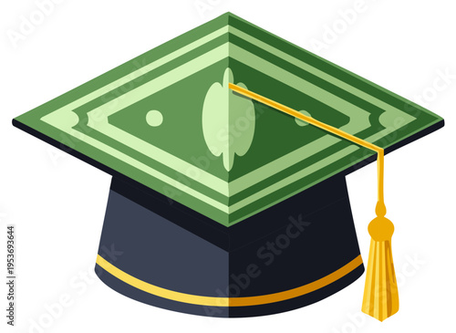 Graduation cap with money representing educational finances and investment