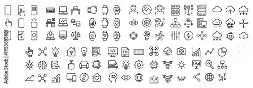 Communication icons with phone desktop watch outline style