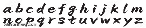lowercase brush alphabet letters set with handwritten typography and rough ink lettering on transparent background
