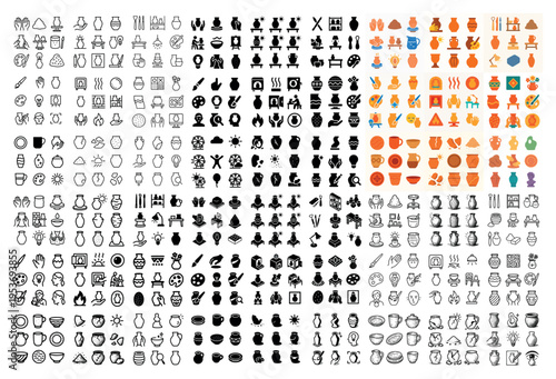 Miscellaneous icons with vase pot bowl flat