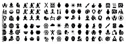 Pottery icons with vase pot jar solid