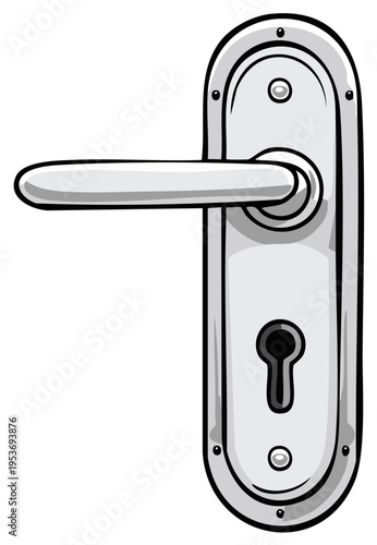 Metal Door Handle Lever with Keyhole Plate Cartoon Vector Illustration