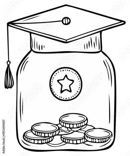 Graduation cap jar filled with coins symbolizing educational savings and financial planning