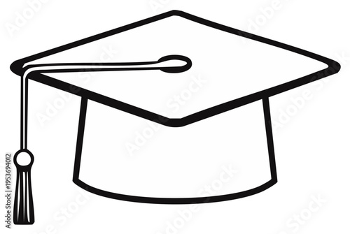 Black and white graduation cap illustration with a tassel symbolizing academic achievement and education