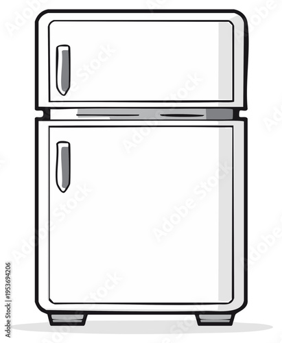 Cartoon illustration of a vintage refrigerator with two doors, vector