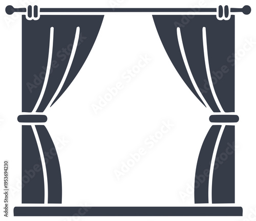 Classic window with open curtains and tie backs vector glyph icon for interior design