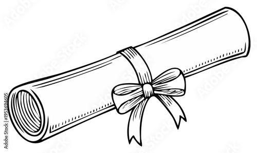 Rolled diploma scroll tied with a ribbon and bow for achievement and graduation