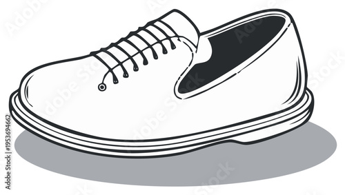Illustrated classic men's shoe in black and white, side view